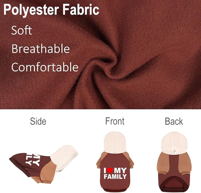 Fashionable Dog Hoodie – Soft & Warm Dog Sweater with Leash Hole,Pet Hooded Sweatshirt for Cats and Dogs with Broad Chests (e.g., French Bulldogs, Pitbulls) (Brown(Family), Large)