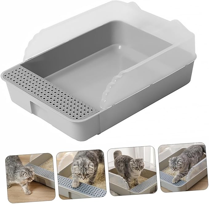 Semi-Enclosed Cat Litter Pan Toilet, Detachable Anti-Splash Durable Polymer Kitten Litter Box, Small Grey Potty for Indoor Cat Housebreaking