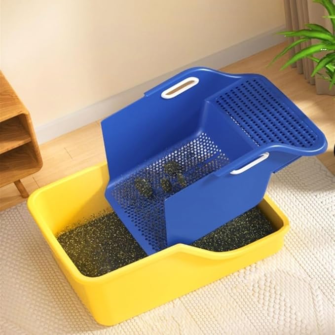 Pet Supplies, Large Open Cat Litter Box with High Sides - Anti-Splash, Easy Clean for All Cats(Yellow)