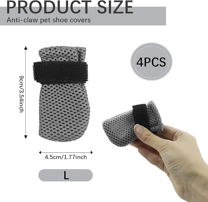 4pcs Cat Mittens to Prevent Scratching, Cat Booties Mesh Breathable Cats Shoes Anti Scratch Kitten Foot Covers for Pet Bathing Cutting Nails (Gray Size L)