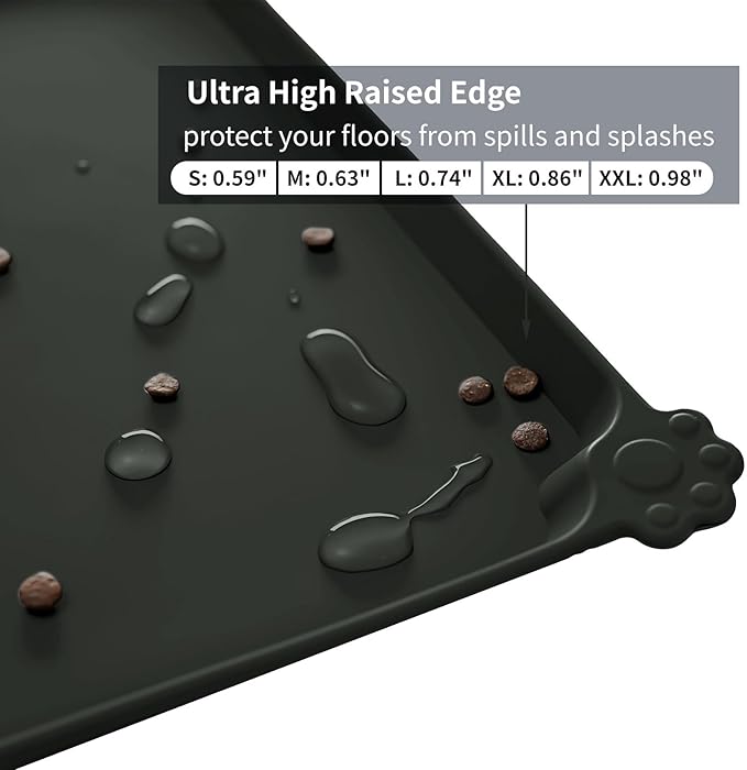 Reopet Waterproof Pet Feeding Mat, Non-Slip Silicone Placemats for Dog Cat Food and Water Bowl, High Raised Edges to Prevent Spills and Protect Floors