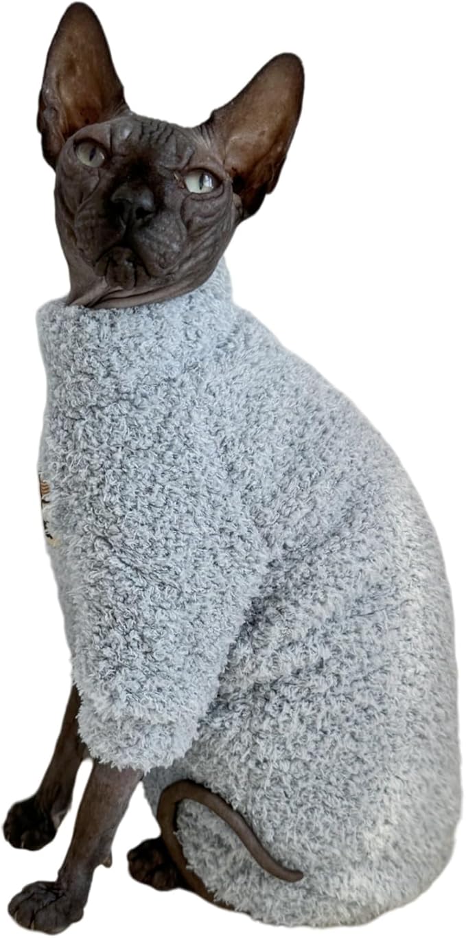 Sphynx Cat Clothes Hairless Cat Super Soft Warm Fleece T Shirt Elastic Winter Sweater Outfit, Pet Clothes for Sphynx Cat Coat for Cats and Small Dogs Apparel (Blue, Small)