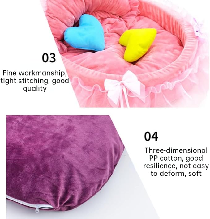 Heart-Shaped Cat Nest - Lace Princess Soft Cotton Velvet Warm Bed Sofa for Cats and Dogs in Winter (S, Pink)