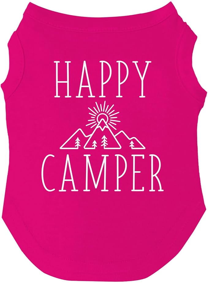 Happy Camping Dog Tee Shirt | Sleeveless Breeds | Summer | Outdoor Adventure | Travel | (Hot Pink, 2X-Large 278)