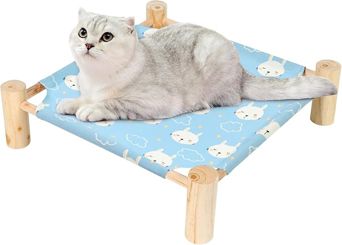 Patas Lague Cat and Dog Hammock Bed for Small Dogs, Brethable Wooden Cat Pet Rabbit Elevated Cooling Outdoor Bed Cots Furniture for Summer Rabbits