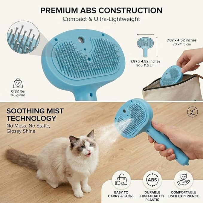 YFL Cat Steam Brush for Indoor Cats & Dogs, Self Cleaning Cat Brush for Shedding, Mist Spray Grooming Comb, USB Rechargeable Anti-Static Deshedding Tool for Long & Short Hair Pets