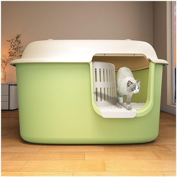 Pet Supplies, Covered Cat Litter Box,Leakproof High Walls & Control(Green)