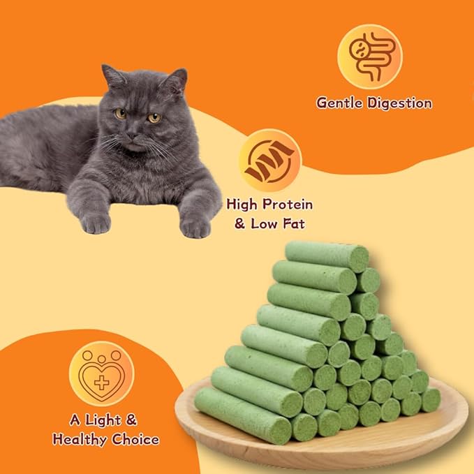 Chicken & Cat Grass Sticks for Cats, Natural Hairball Control Treats to Support Healthy Digestion, A Soft & Chewy Grain-Free Snack with Real Chicken,60 Count
