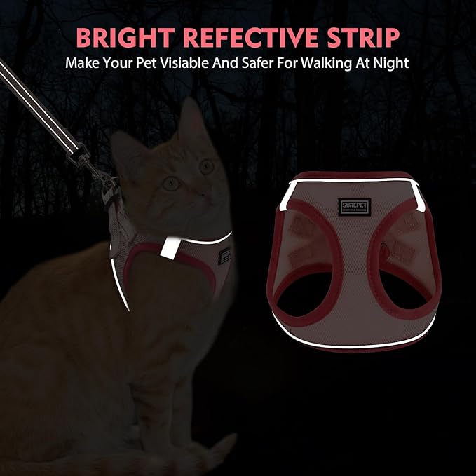 Cat Harness and Leash Set, Soft and Breathable Vest with Reflective Strip, Escape Proof Kitten Harness, Easy to Wear for Cats Walking and Traveling (Green, XXS)