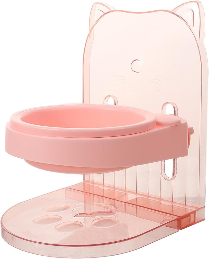 Elevated Pet Food Bowl Stand with Raised Pink Plastic Cat and Dog Feeder Bowl Anti-Spill Design for Small Pets Puppy Feeding and Watering Supplies