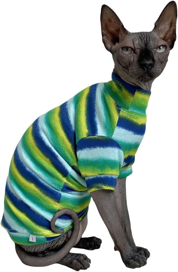 Limited Edition Sphynx Cat Cotton T-Shirts Hairless Cat Sweatshirt Pet Kitten Clothes Round Collar Kitten Shirts Vest Cats & Small Dogs Apparel (Reflection, M (5.5-6.6 lbs))
