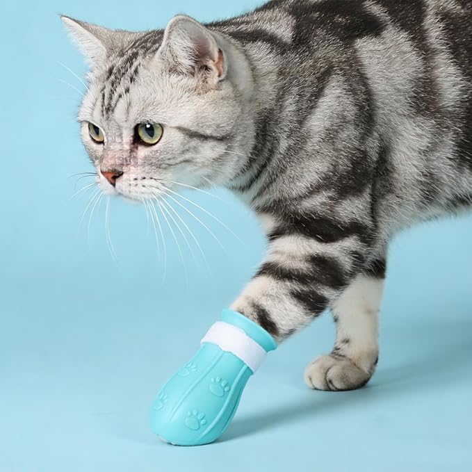 ITODA 4PCS Silicone Cat Shoes Anti Scratch Cat Paw Protector Shoes Adjustable Pet Boots for Bathing Grooming Treatment