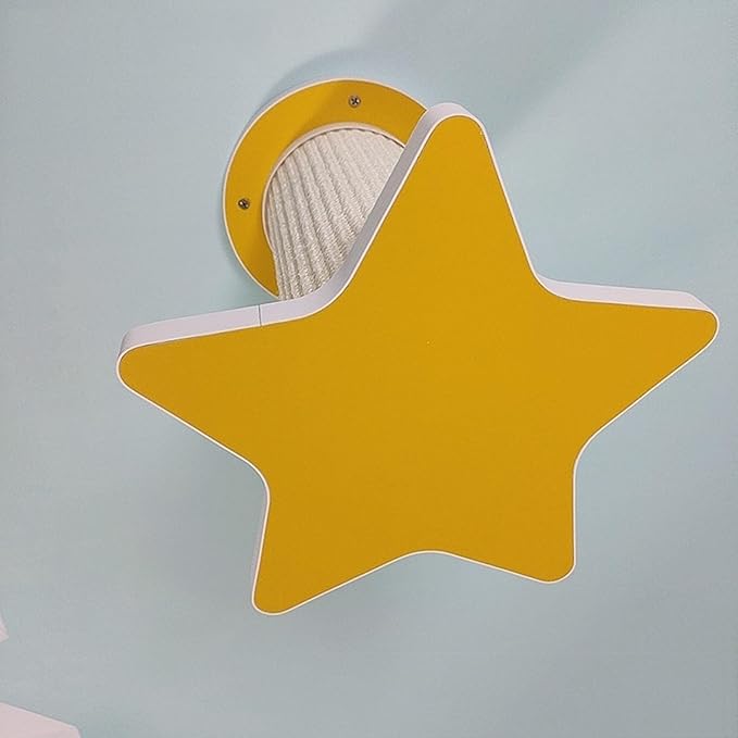 Natural Solid Wood Cat Wall Climbing Set with Colorful Sisal Posts | Cat Wall Furniture for Home & Cats Shelter | with Star/Moon/Cloud Designs(Yellow,26 * 26cm)