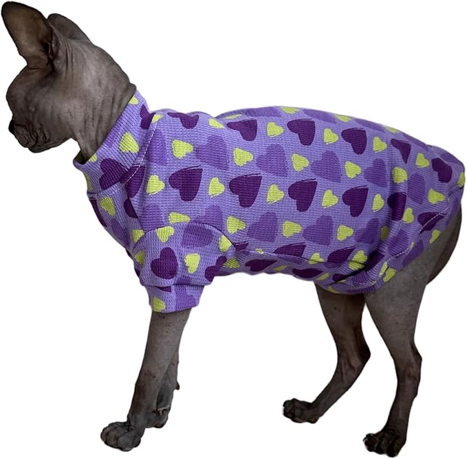 Limited Edition Sphynx Cat Cotton T-Shirts Hairless Cat Sweatshirt Pet Kitten Clothes Round Collar Kitten Shirts Vest Cats & Small Dogs Apparel (Purple Heart, XL (10-12 lbs))
