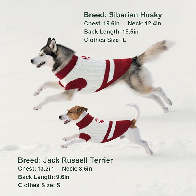 Dog Sweater Knitted for Small to Large Dogs Boy Girl, Classic Turtleneck Dog Christmas Sweaters, Warm & Soft Pet Clothes for Winter (Love Red, L)