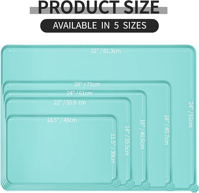Reopet Waterproof Pet Feeding Mat, Non-Slip Silicone Placemats for Dog Cat Food and Water Bowl, High Raised Edges to Prevent Spills and Protect Floors