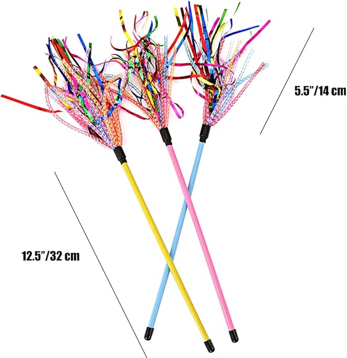 IUHKBH Cat Wands, 3 PCS Durable Teaser Wands with Mylar Strips Interactive Cat Toy Kitten Stick for Indoor Having Fun Exerciser Playing