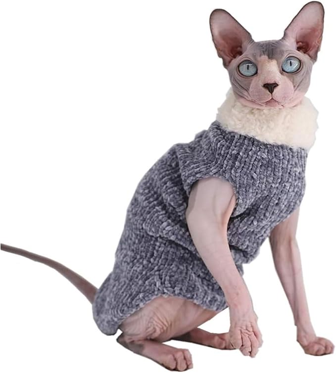 Hairless Cat Clothes, Sphynx Cat Clothes, Sphynx Cat Clothes Winter Warm Faux Fur Sweater Outfit, Fashion high Collar Coat for Cats Pajamas for Cats and Small Dogs Apparel, Hairless cat Shirts Sweater