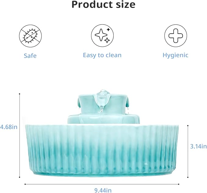 Ceramic Cat Water Fountain, 2.1L/71oz Cupcake Pet Water Fountain for Cats and Dogs, Automatic Pet Drinking Fountain,Double Filtration System, Easy to Clean, 360°Drinking Water(Gradient Blue)