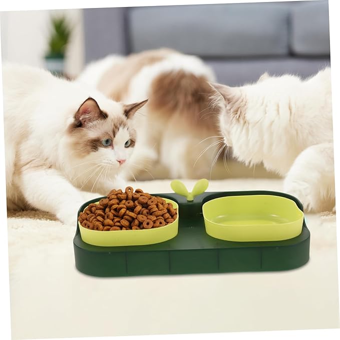 Sosoport Cat Food Feeder Non- Base Pet Bowl for Cats and Dogs Easy Feeding and Watering Green Stable Structure