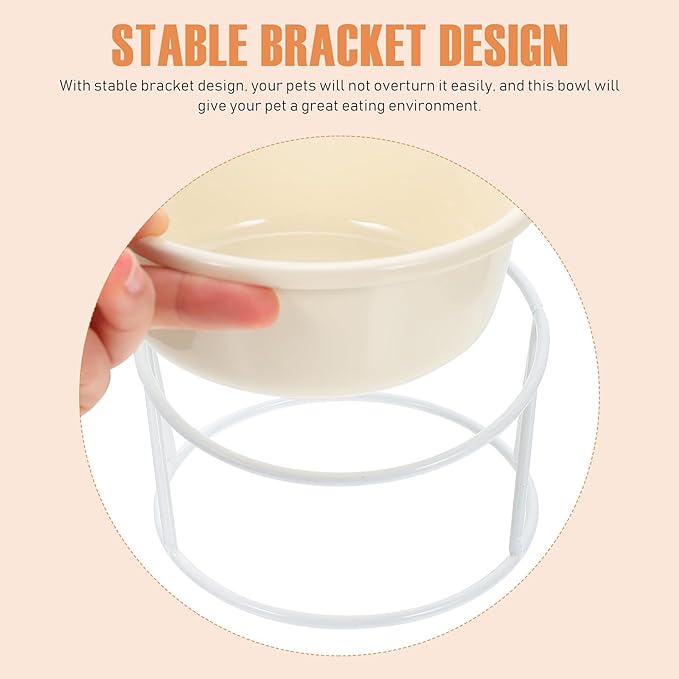 TEHAUX Elevated Ceramic Cat Bowl with Iron Rack, Neck Guard Pet Feeder for Cats and Small Dogs, Raised Food and Water Bowl Suitable for Indoor Feeding