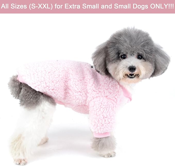 Zunea Small Dog Sweater Coat Winter Fleece Puppy Clothes Sherpa Warm Chihuahua Jacket Jumper Clothing Fall Pet Cat Doggy Boy Girl Shirt Apparel for Cold Weather Pink XXL