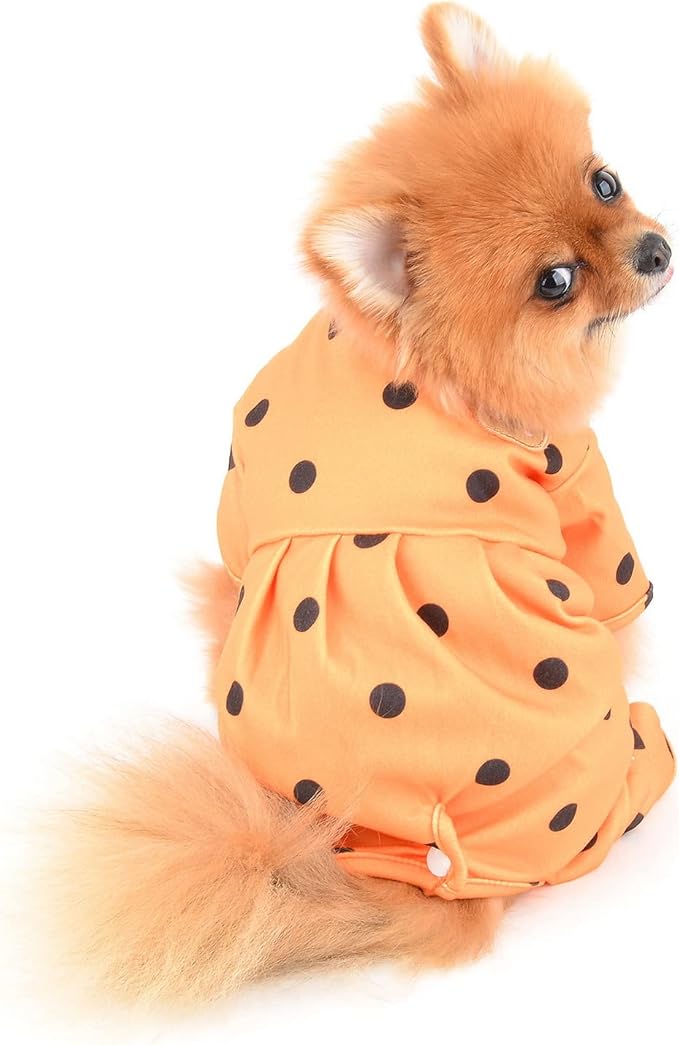 PAIDEFUL Polka Dot Dog Pajamas for Small Dogs, Lightweight Four-Leg Puppy One-Piece with Belly Coverage, Soft Pullover Sleepwear for Chihuahua Yorkie and Cats, Orange, M