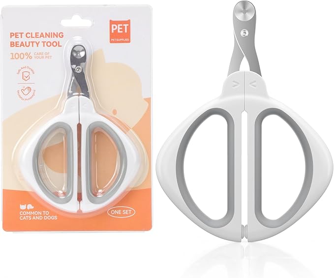 Cat Nail Clipper, Cat Nail Trimmer with Positioning Round Hole, Sharp Non-Slip Handle Cat Claw Clipper, Safe Indoor Cat Nail Clipper, Pet Nail Clipper for Cats, Puppies and More Animals - Grey