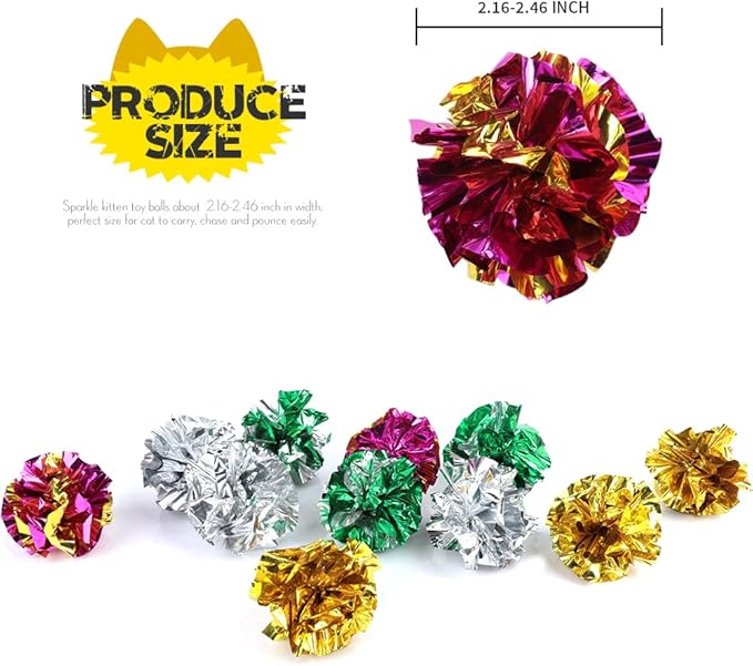 25 Pack Crinkle Balls Cat Toys for Cats - Original Mylar Crinkle Balls (Random Color)