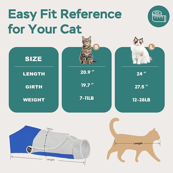 Self-Adhesive Cat Grooming Wrap, Cozy Cat Wrap for Cutting Nails, Breathable Anti-Scratch Cats Swaddle Bag for Brushing, Ear Cleaning, Dental Care, Medication, Injections,Blue L