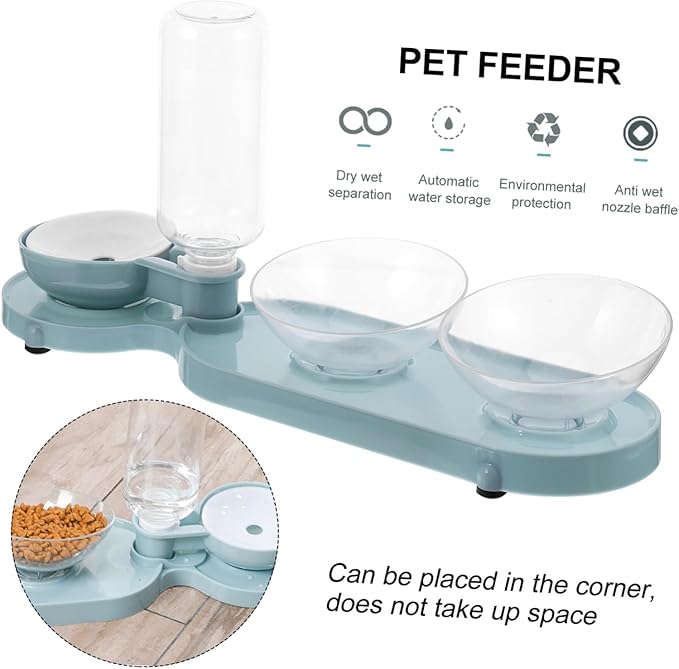 GALPADA Automatic Water Feeder with Double Tilt Bowls for Cats Pet Drinking Bottle Durable Pet Feeder Bowl Convenient Water Dispenser for Indoor Use