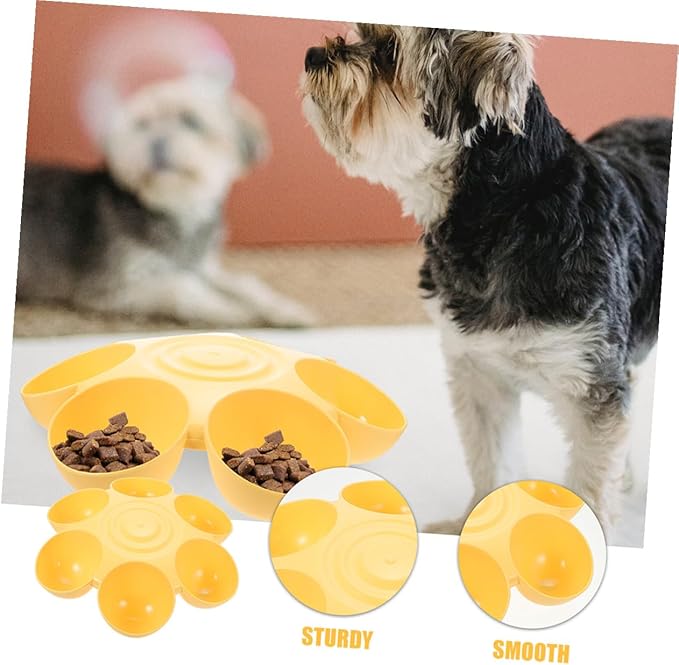 Cabilock 2pcs Flower-Shaped Pet Food Bowls with 6-Petal Multi-Slot Design, Non-Skid Portable Cat and Dog Feeding Dishes for Multi-pet Feeding and Watering, Yellow