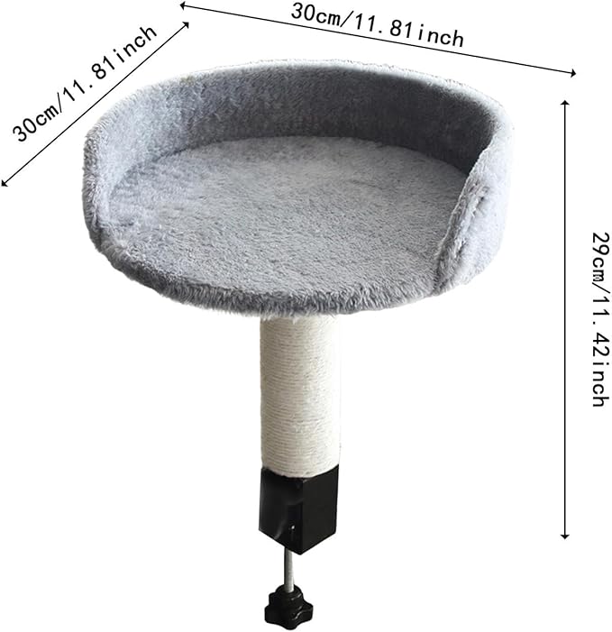 Desktop Cat Bed Round Hammock Elevated Perch for Indoor Cats Soft Stable Easy Assembly Kitten Furniture- Gray