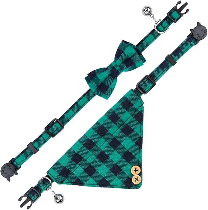 Faleela Breakaway Cat Collar with Bells - 2 Pack Cat Collar with Bells, Cat Collars with Bandana, Accessories for Pet Collars, Adjustable for Cats and Small Dogs