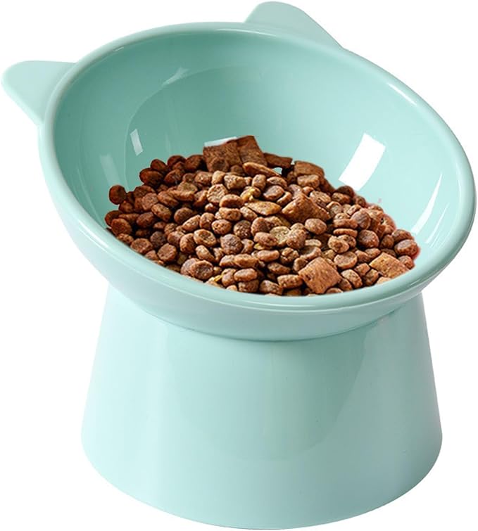 Raised Cat Food Bowl, 15° Tilted Whisker Friendly Dog Water Bowl Anti Vomiting Pet Dishes Puppy Ergonomic Feeding Set Supplies for Cats and Puppies (Green)