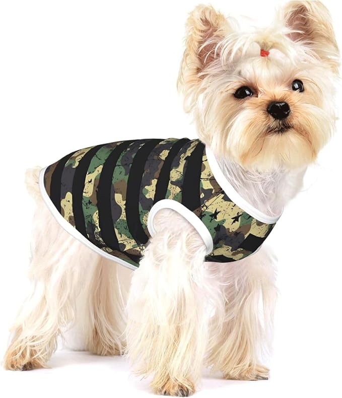 Camo American Flag Camouflage US Flag Dog Shirts Sleeveless Puppy Cotton T-Shirts Breathable Dog Clothes Pet Apparel Tank Top Pullover Doggy Cozy Canine Wear for Small Dogs Cats Grey Small