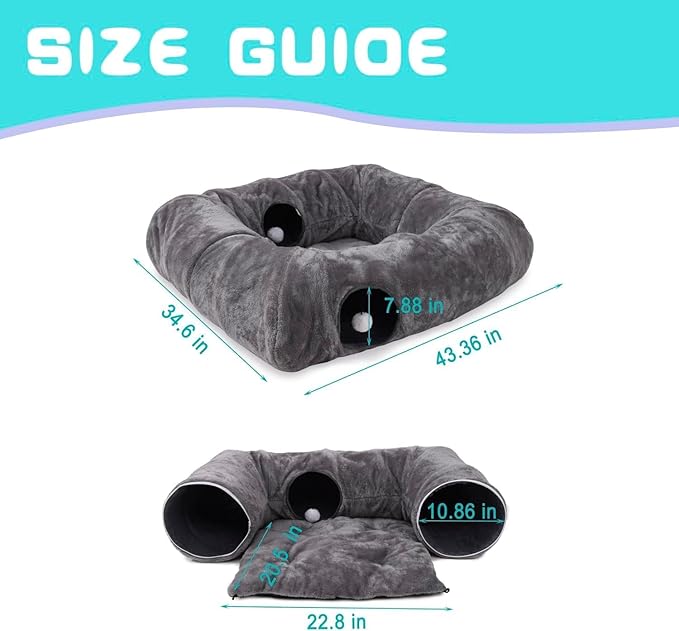 CLKHOWL Cat Tunnel Bed for Indoor Cats, Washable & Detachable Cat Bed, Cute Peekaboo Cat Cave for Small Medium Large Cat (Dark Gray)