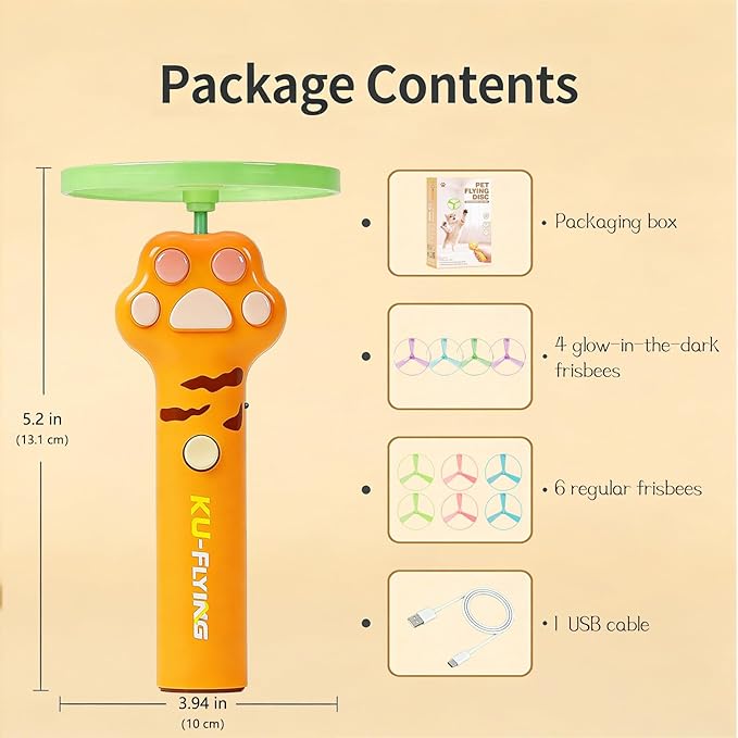 Cat Fetch Toy Launcher with 10 Soft & Flexible Discs, Cat Toys for Indoor Cats, LED Glowing Launcher, Electric Interactive Kitten Toy for Hunting & Exercise, USB Rechargeable