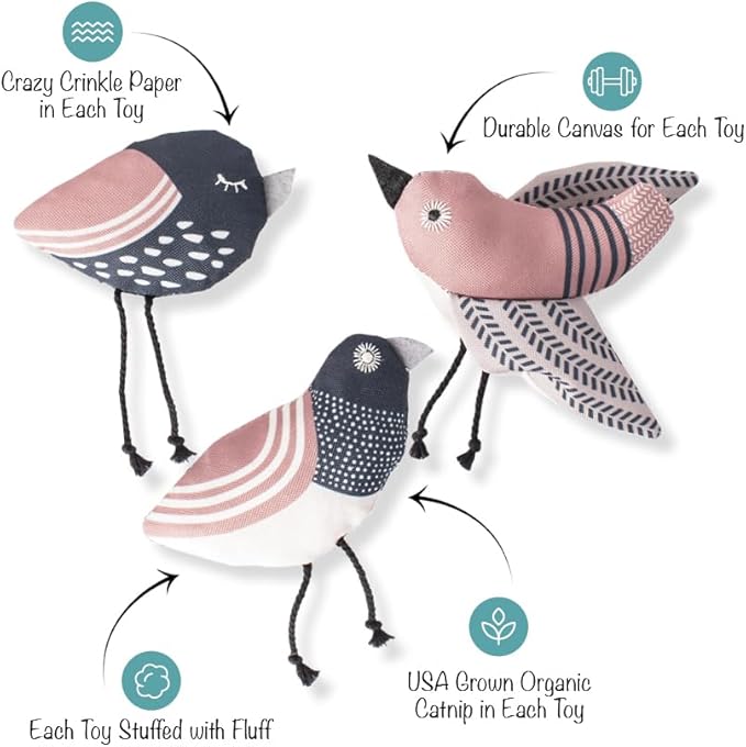 Fringe Studio, Under My Wings, Durable Cotton Canvas Cat Toy, 3PCS Set, PetShop Collection (904029)