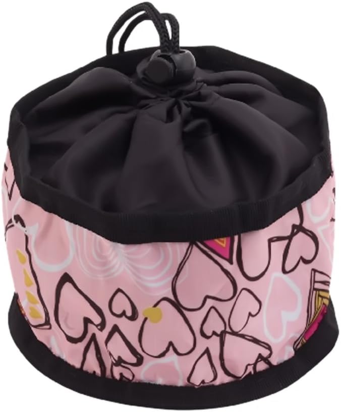 Doggles Foldable Travel Bowl, Pink Hearts - Large