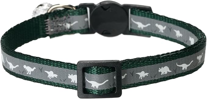 Reflective Cat Collar Safety Breakaway Nylon Kitten Collars with Bell for Male Female Cats,Dark Green