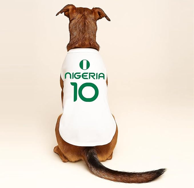 Nigeria Flag Soccer Jersey Style Dog Tee Shirt | Sleeveless Breeds | International Soccer | Game Day |White, Medium 1792