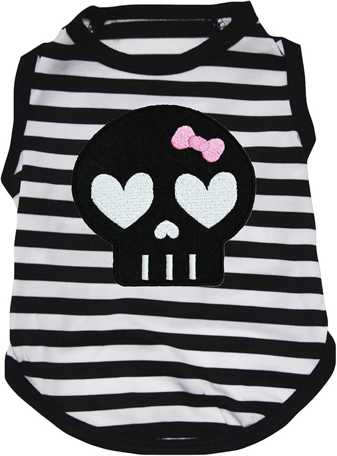 Petitebella Black Skull Face Puppy Dog Shirt (Stripes, Small)