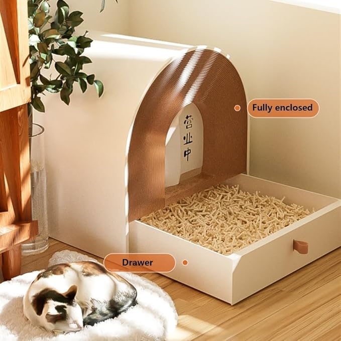 Pet Supplies, Enclosed Cat Litter Box with Hood & Scoop, Large Space Drawer Tray