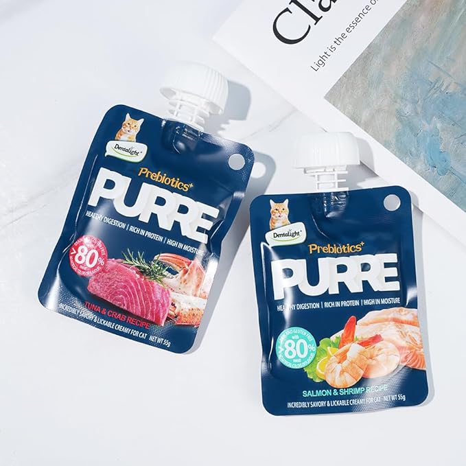 Prebiotics Purre Lickable Wet Cat Treat, Tuna & Crab Recipe, High in Probiotics, Calcium and Fish Oil, No Additives, (55gx2, Tuna & Crab)