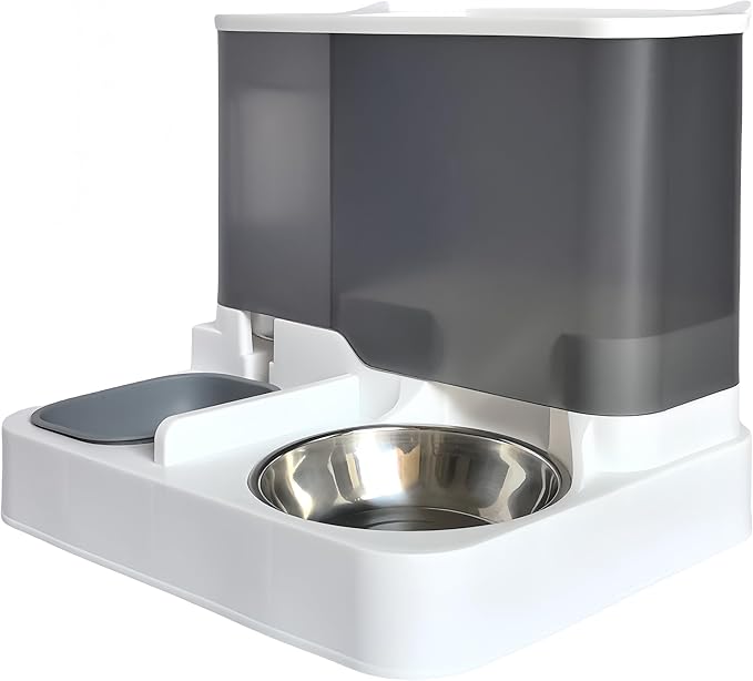 2-in-1 Automatic Pet Feeder and Water Dispenser, Stainless Steel Smart Food Water Bowl for Cats and Dogs, for Home Use (Gray)
