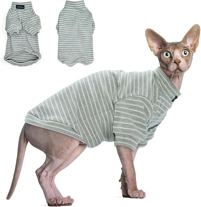 Sphynx Cat Sweater Hairless Cat Clothes Sweater Shirt Soft Warm Long Sleeves Pullover Pet Clothes Pajamas Dog Cloth for Small Dogs Jumpsuit Pet Sweaters (Striped, Small)