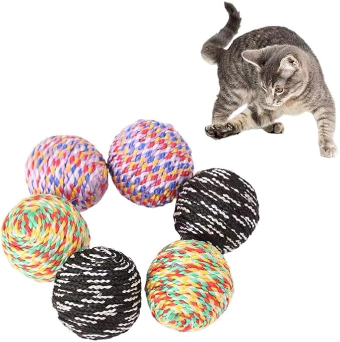 ISMARTEN 6 Pack Cat Toys Balls, 1.77" Yarn Pet Interactive Ball with Bell Inside, Kittens Chew Toys for Indoor Cats Kitty (Medium, Nylon)