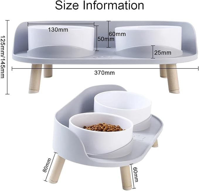 Cat Feeder Pet Double Bowls Food Water Adjustable Height Cats Dogs Drinker Bowl