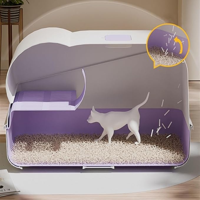 Pet Supplies, Enclosed Splash,Proof Cat Litter Box with Lid & Scoop for All Cats(Purple)
